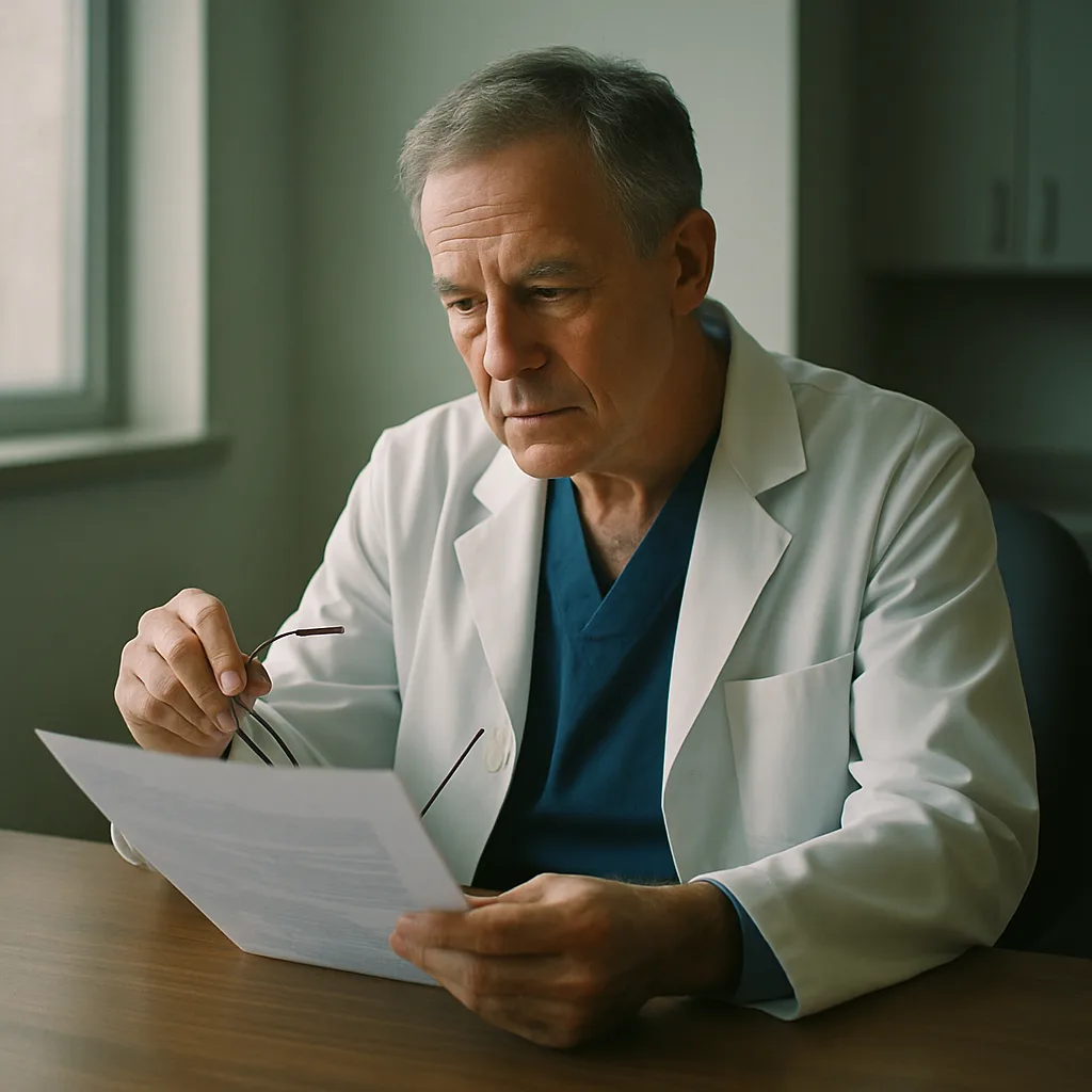 Contributing surgeon reviewing an operative brief